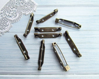 20 Pcs Antique Gold 30mm Brooch Pins: Japanese Metal Pin Backs