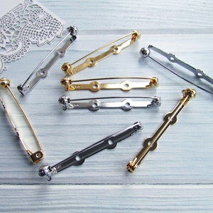 88 Pcs mix silver gold 20, 28, 35, 45mm Metal Brooch Pin Safe Lock Made in Japan Japanese Brooch Basis Findings Brooch pin with Safety Catch image 10