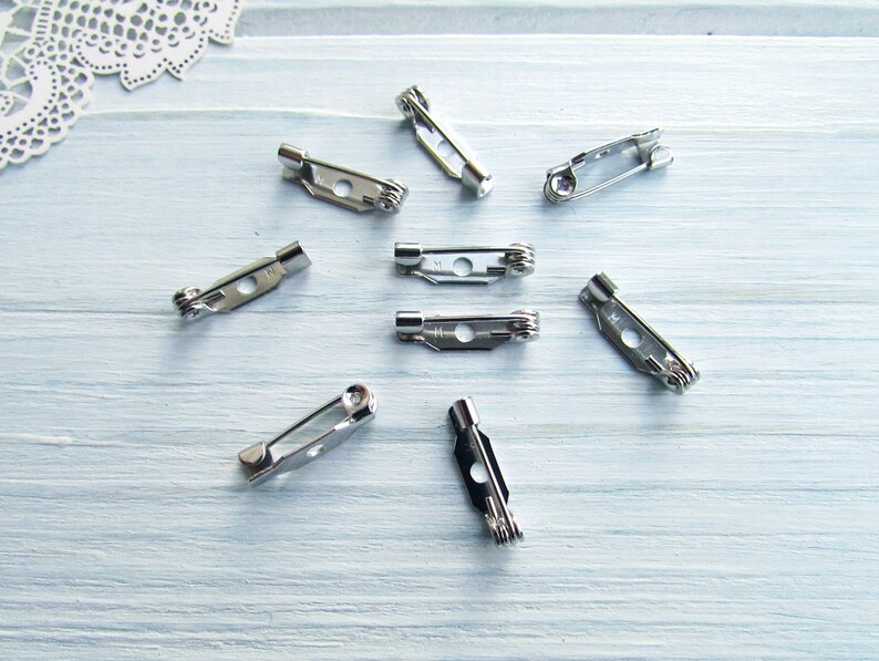 20 Stück Messing 15 mm Silber Metall Brosche Pin 0,59 Inch Made in Japan Brosche Basis MetallTeile für handgemachte japanische Brosche Schmucknadel Bild 4