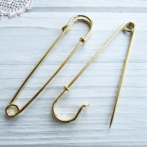 10 Pcs Safety pin brooches 70 mm gold Brooch Pin Backs Brooch Holders 2.75 inch image 1