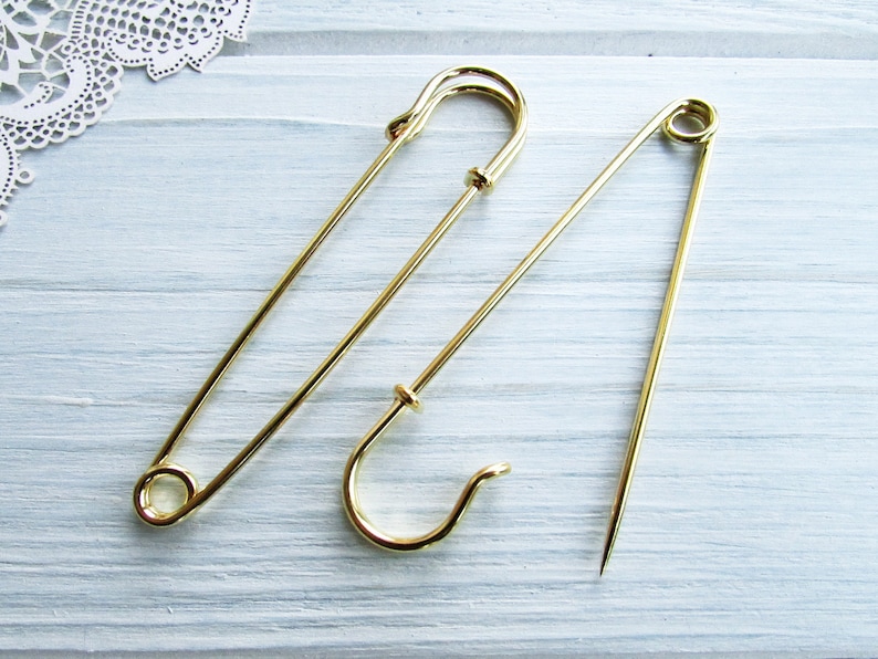 10 Pcs Safety pin brooches 70 mm gold Brooch Pin Backs Brooch Holders 2.75 inch image 1