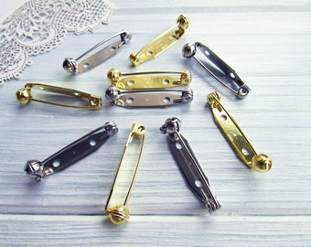 20 Pcs Brass 28 mm mix Metal Brooch Pin Safe Lock 1,1 inch Made in Japan Japanese Brooch Basis Findings Brooch pin with Safety Catch