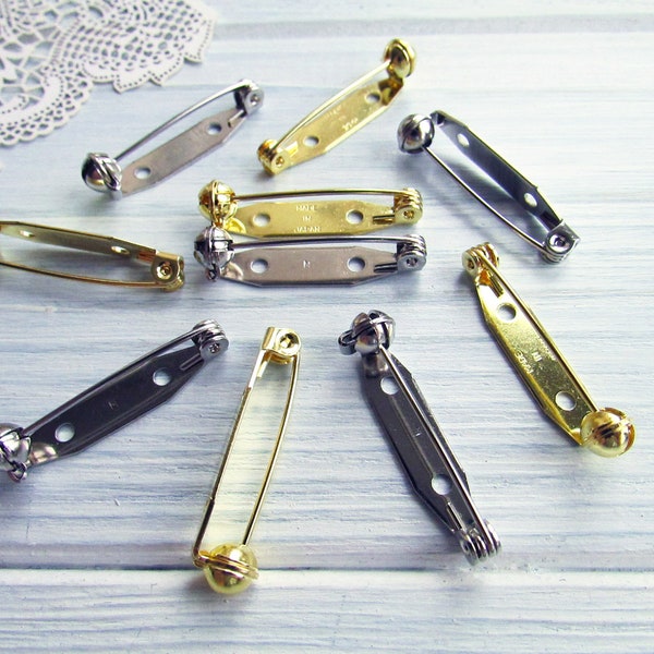 20 Pcs Brass 28 mm mélange Metal Brooch Pin Safe Lock 1,1 pouce Made in Japan Brooch Basis Findings Broche broche avec safety catch