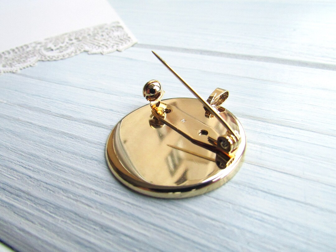 1 Pcs 30 Mm Gold Brooch Pin Backs, Brooch Base, Round Blank With