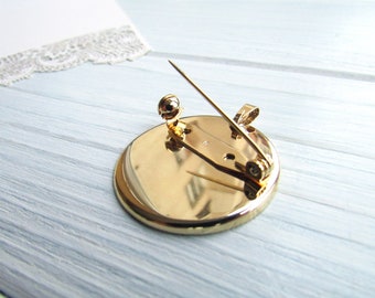 1 Pcs 30 mm gold Brooch Pin Backs, Brooch Base, Round Blank with pendant, Brooch Findings Brooch Holders 1,18 inch Made in Japan