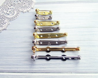 88 Pcs mix silver gold 20, 28, 35, 45mm Metal Brooch Pin Safe Lock Made in Japan Japanese Brooch Basis Findings Brooch pin with Safety Catch