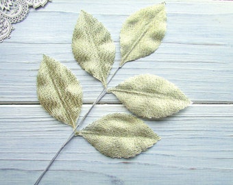 10 Stück Goldene Lame Satin Rosen Blätter: Japanische Seide Floristik