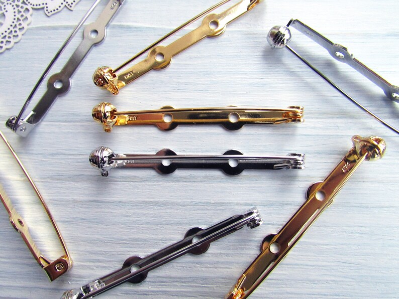 10 Pcs Brass 45 Mm Mix Metal Brooch Pin Safe Lock 178 Inch Etsy