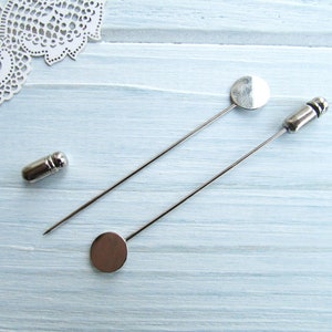 1 Pcs brass 65 mm silver boutonniere pin Brooch Stick Pins with 9 mm Base hat pin Holders Blanks 2,56 inch Brooch Base
