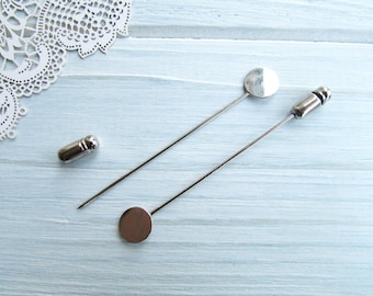 1 pcs Silver Boutonniere Pin: 65mm Brooch Stick Pin with 9mm Base