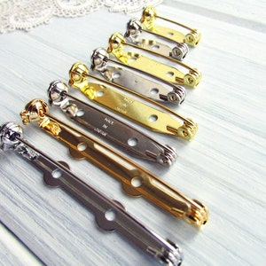88 Pcs mix silver gold 20, 28, 35, 45mm Metal Brooch Pin Safe Lock Made in Japan Japanese Brooch Basis Findings Brooch pin with Safety Catch image 6