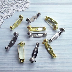 88 Pcs mix silver gold 20, 28, 35, 45mm Metal Brooch Pin Safe Lock Made in Japan Japanese Brooch Basis Findings Brooch pin with Safety Catch image 7
