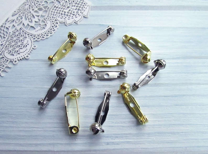 88 Pcs mix silver gold 20, 28, 35, 45mm Metal Brooch Pin Safe Lock Made in Japan Japanese Brooch Basis Findings Brooch pin with Safety Catch image 7