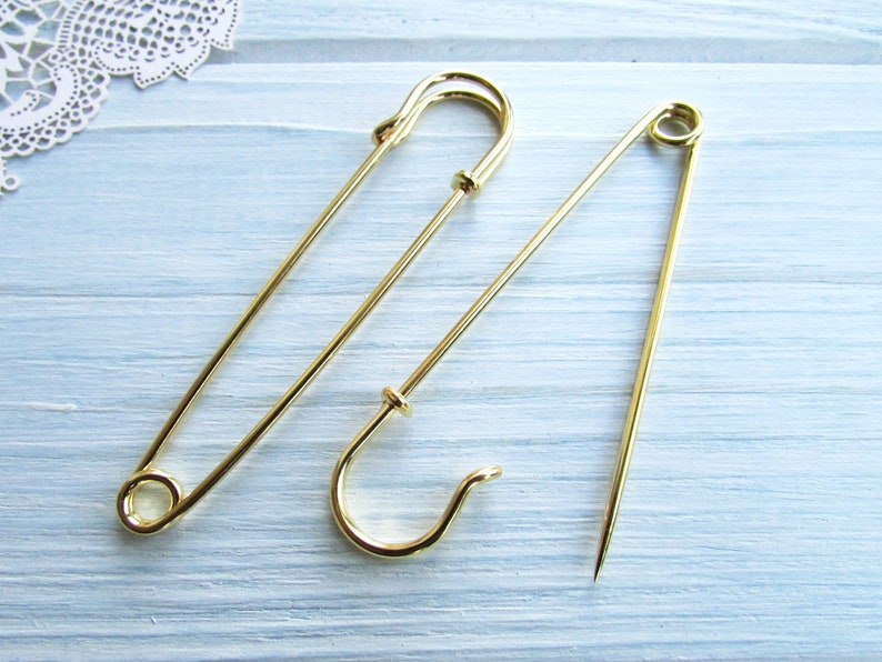 10 Pcs Safety pin brooches 70 mm gold Brooch Pin Backs Brooch Holders 2.75 inch image 5