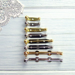 88 Pcs mix silver gold 20, 28, 35, 45mm Metal Brooch Pin Safe Lock Made in Japan Japanese Brooch Basis Findings Brooch pin with Safety Catch image 2