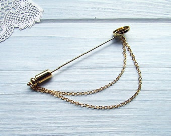 1 Stuks messing 65 mm gouden boutonniere pin Broche, hoed pin blanco met een ketting, Long Stick Pin met 10 mm platform