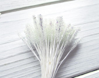 Japanische weiße lange Blütenstaubblätter mit Sparkle Glaskugeln: (72 Stiele)