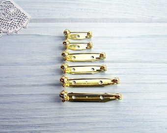 105 Pcs Brass gold mix 20, 28, 35 mm Metal Brooch Pin Safe Lock Made in Japan Japanese Brooch Basis Findings Brooch pin with Safety Catch