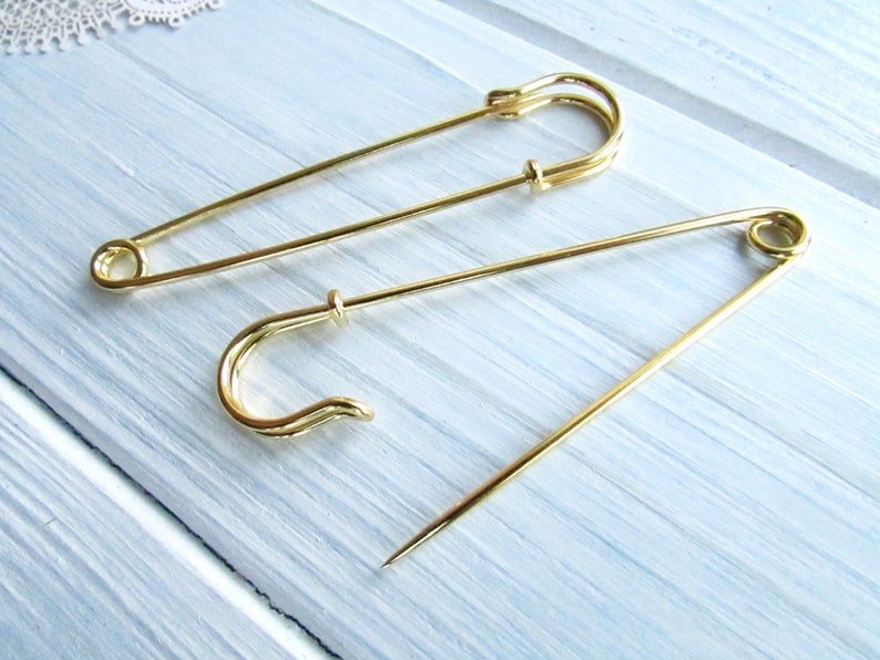 10 Pcs Safety pin brooches 70 mm gold Brooch Pin Backs Brooch Holders 2.75 inch image 2