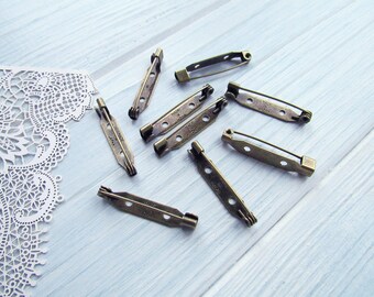 20 Pcs Brass 30 Mm Antique Gold Metal Brooch Pin 1,18 Inch