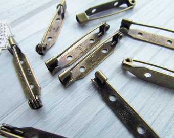 20 Pcs Brass 30 Mm Antique Gold Metal Brooch Pin 1,18 Inch