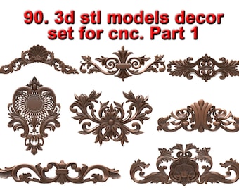 3D STL Model for CNC Router Engraver, Carving Machine, CNC files for Wood,  90 Models Decor Set Part 1