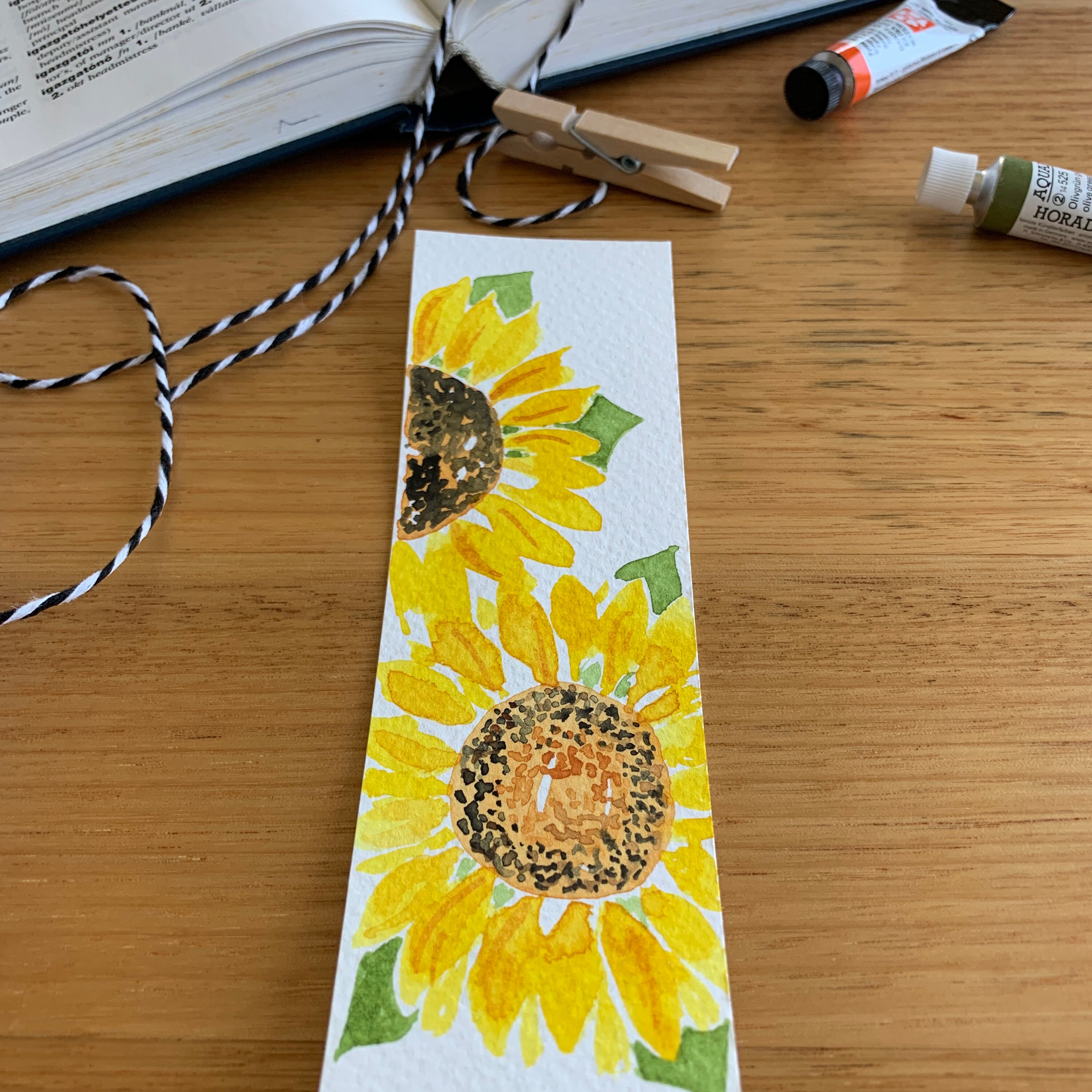Watercolor bookmark sunflower bookmark sunflower painting Etsy