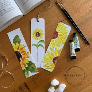 Set of 3 sunflower bookmarks, watercolor bookmark, watercolor sunflower, book lovers gift, handmade bookmarks, floral bookmark image 1