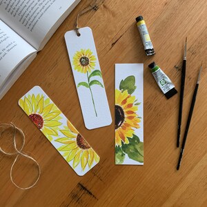 Set of 3 sunflower bookmarks, watercolor bookmark, watercolor sunflower, book lovers gift, handmade bookmarks, floral bookmark image 2