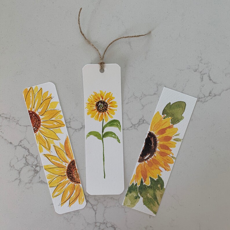 Set of 3 sunflower bookmarks watercolor bookmark watercolor Etsy