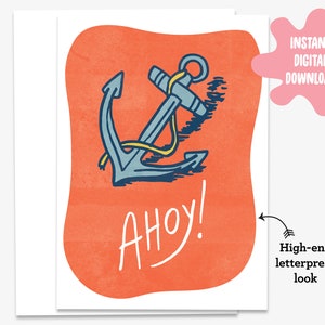 Tarjeta Imprimible Divertida "Ahoy" - Hola, Te Extraño, Tarjeta de Felicitación, Ancla, Náutica, Tarjeta Pun, Descarga Instantánea, Tarjeta Digital, A7, 5X7