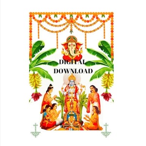 Gruhapravesam Satyanarayana and Ganesha Digital File, JPEG, Instant Download for Printing, Satya Narayana Ganesh Instant Digital Download