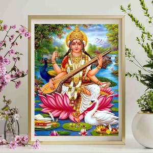 Saraswati mata Digital File, JPEG, Instant Download File for Printing, Saraswati ma Instant Digital Download, Lakshmi Saraswati digital art