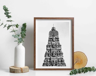 Temple Gopuram Digital File, JPEG, Instant Download File for Printing, Temple Gopuram Instant Digital Download, South indian Temple art