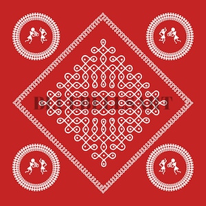 Crimson red Kolam design Digital File, JPEG, Instant Download, Kolam Instant Digital Download, Gruhapravesam decor prints, Muggu digital