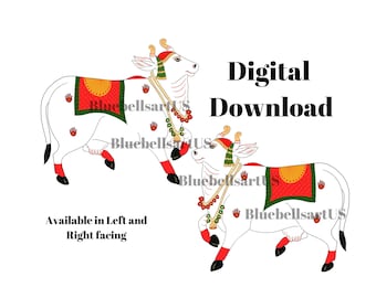 Pichwai Kuh mit Schal Digital File, JPEG, Instant Download File, Pichwai Kuh mit Schal Sofort Digitaler Download, Gruhapravesam Kühe