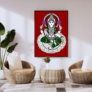 Indian Kalamkari Painting Digital JPEG file, Sri Lakshmi Instant Digital Download file, Goddess of Prosperity file