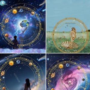 Votre carte d'art du thème astral astrologique - intégrée dans une belle oeuvre d'art murale à accrocher. Échantillons présentés.
