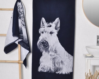 Scottish Terrier Bath Towel: Blue Cotton Dog Lover Gift (59x26 in)