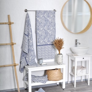 Blue Washed Linen Bath Towel: Soft Double Fabric Spa Towel (33x69&quot;)