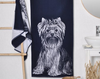 Yorkshire Terrier Bath Towel: Blue Cotton Dog Lover Gift (59x26 in)
