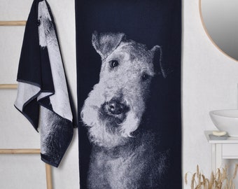 Airedale Terrier Dog Towel: Blue Cotton Bath/Beach Towel (59x26")