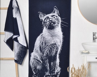 Siamese Cat Bath Towel: Blue Cotton Beach Towel
