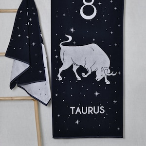 Woven Blue Bath Towel with Taurus, Zodiac Sign, Beach Towel, Taurus gift ideas, Zodiac gift, Taurus Astrology, Christmas gift zodiac taurus