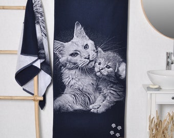 Cat Family Cotton Beach Towel, Maine Coon Gift
