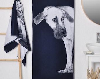 Great Dane Dog Cotton Bath Towel, Blue Dog Lover Gift
