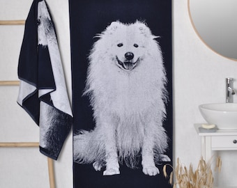 Samoyed Dog Cotton Bath Towel: Dog Lover Gift (59x26 in)