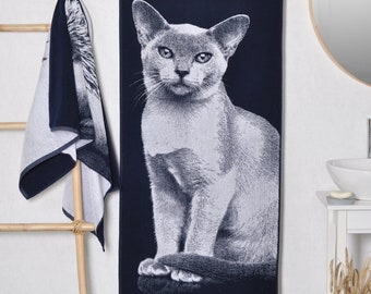 Burma Cat Cotton Bath Towel: Woven Beach Towel Gift