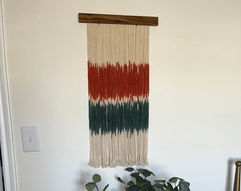 Hand Dip Dyed Macrame Fiber Art | Wall Hanging, Tapestry, Home Decor | Orange & Green - (Made to Order)