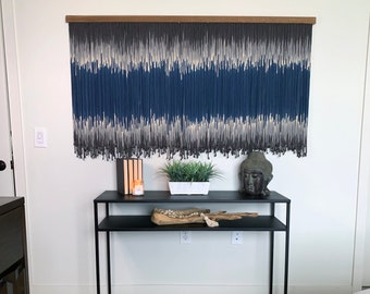 STORMY - Large Fiber Art | Blue Decor | Contemporary Modern | Macrame Wall Hanging